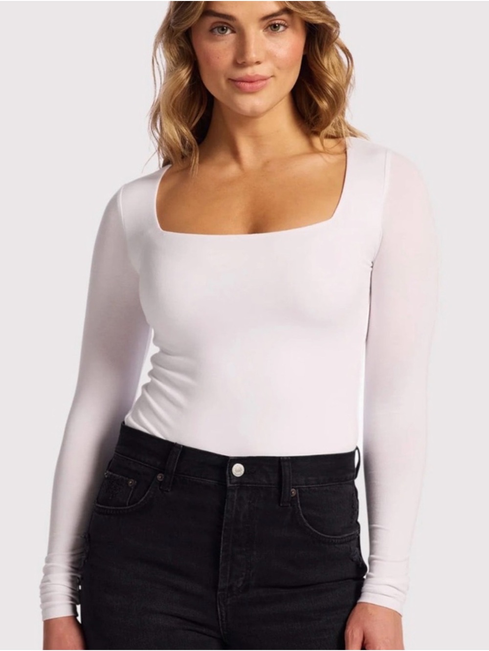 nuuds White Square-Neck Long Sleeve Top